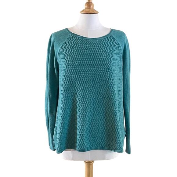 LOFT Cotton Blend Teal Blue/Green Long Sleeve Textured Sweater, Size L - Picture 1 of 12